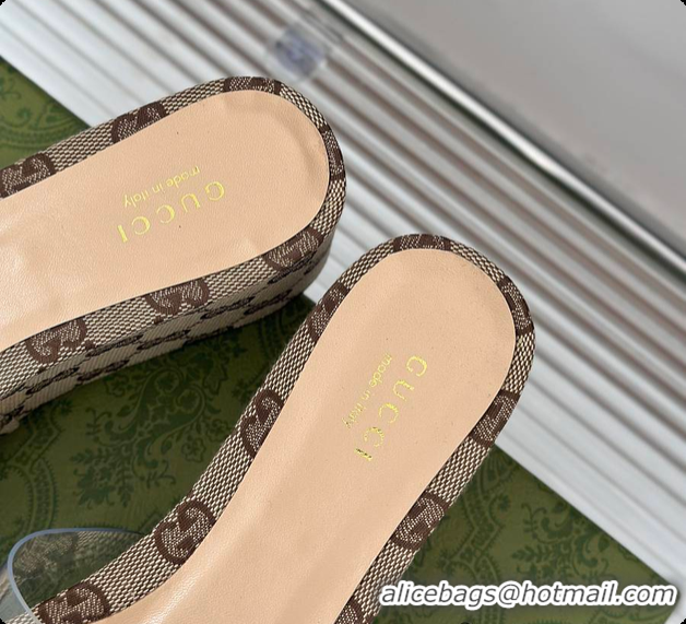 Gucci CC Crystal-Embellished Transparent High Slides Brown 60701306