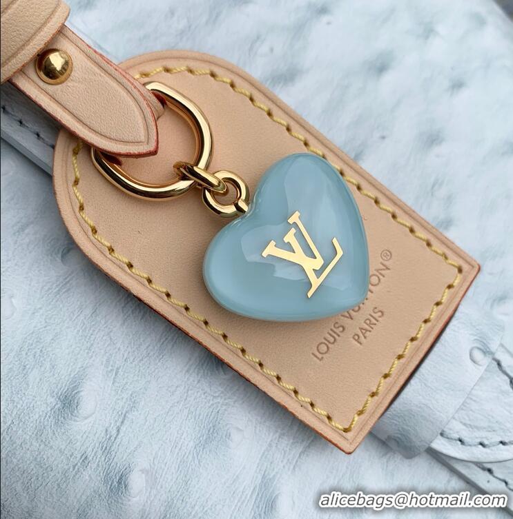 Top Grade Louis Vuitton Ostrich Leather All In BB Aged Bucket Bag M12925 Light Blue