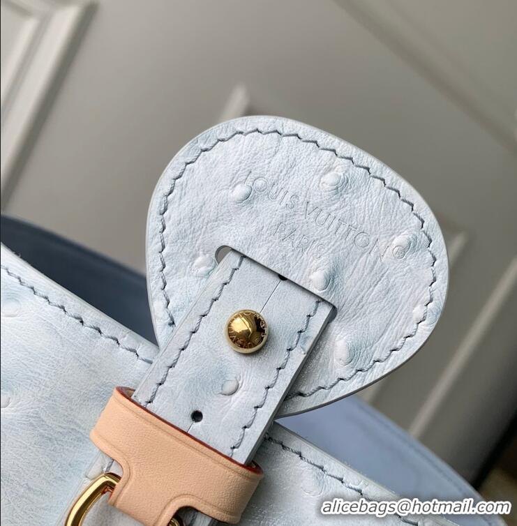 Top Grade Louis Vuitton Ostrich Leather All In BB Aged Bucket Bag M12925 Light Blue