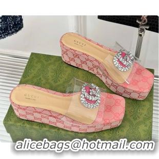 Discount Gucci CC Crystal-Embellished Transparent High Slides Pink 60701306
