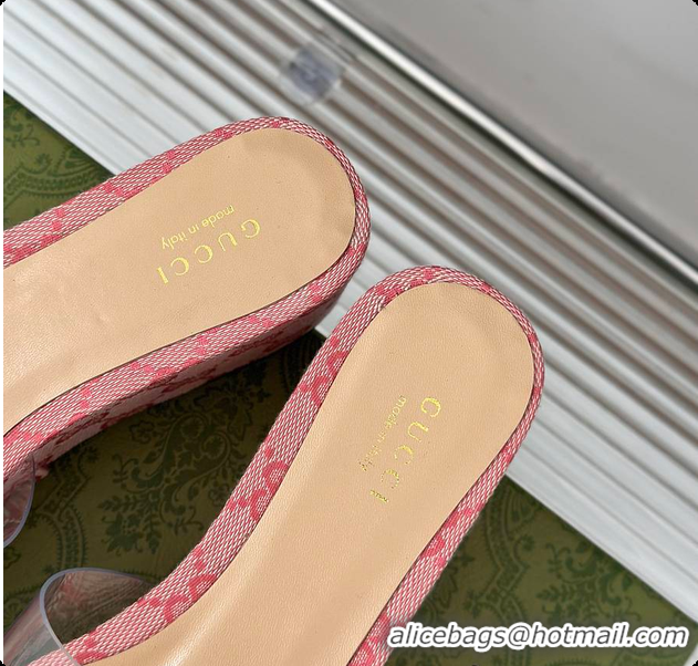 Discount Gucci CC Crystal-Embellished Transparent High Slides Pink 60701306