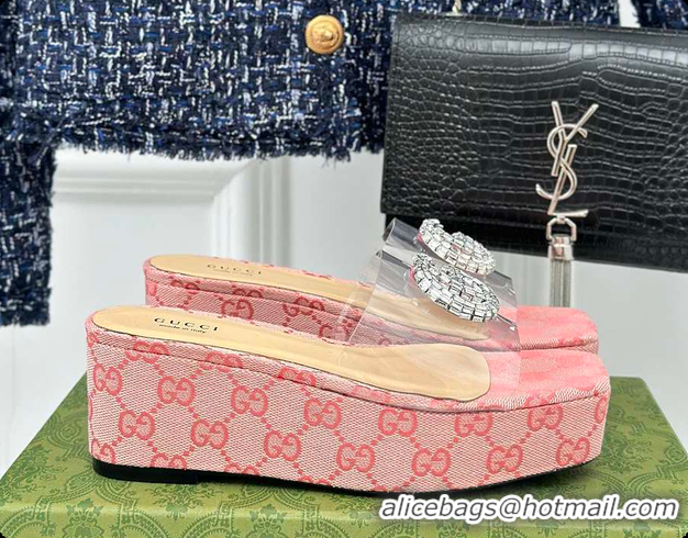 Discount Gucci CC Crystal-Embellished Transparent High Slides Pink 60701306