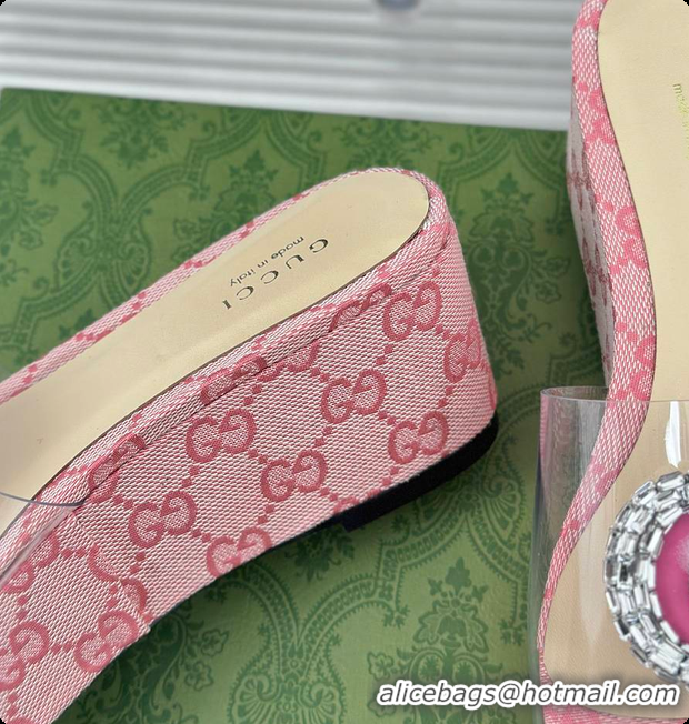 Discount Gucci CC Crystal-Embellished Transparent High Slides Pink 60701306