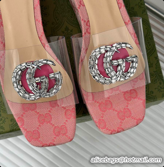 Discount Gucci CC Crystal-Embellished Transparent High Slides Pink 60701306