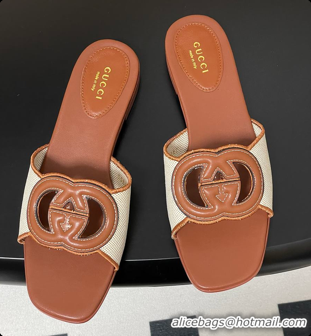 Good Product Gucci Women's Interlocking G Slide Sandal Brown Leather 60701402