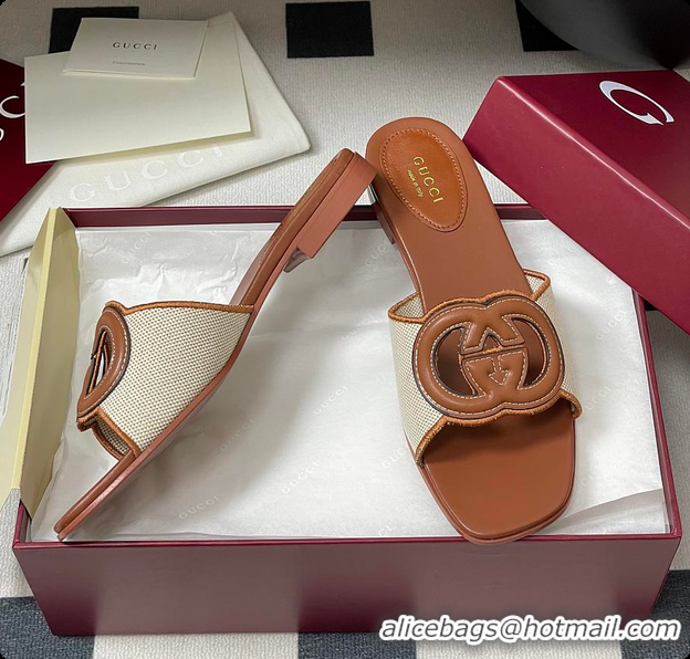 Good Product Gucci Women's Interlocking G Slide Sandal Brown Leather 60701402