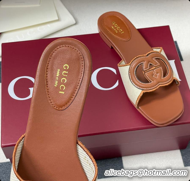 Good Product Gucci Women's Interlocking G Slide Sandal Brown Leather 60701402