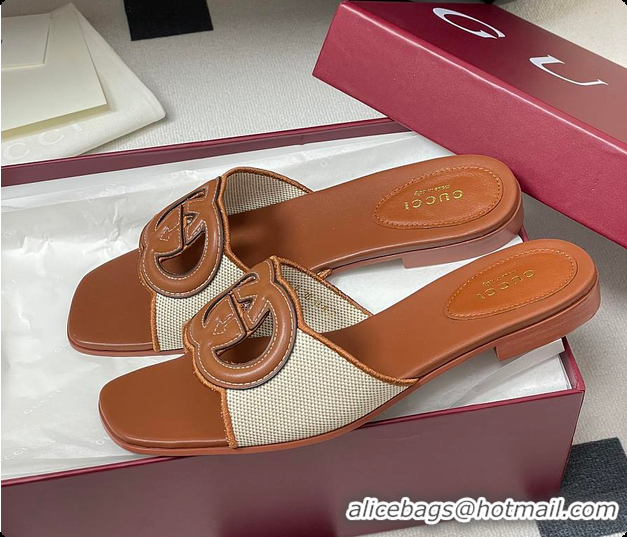 Good Product Gucci Women's Interlocking G Slide Sandal Brown Leather 60701402