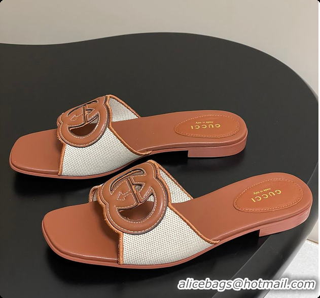 Good Product Gucci Women's Interlocking G Slide Sandal Brown Leather 60701402