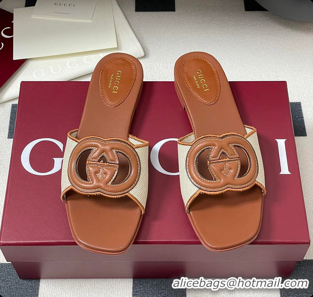 Good Product Gucci Women's Interlocking G Slide Sandal Brown Leather 60701402