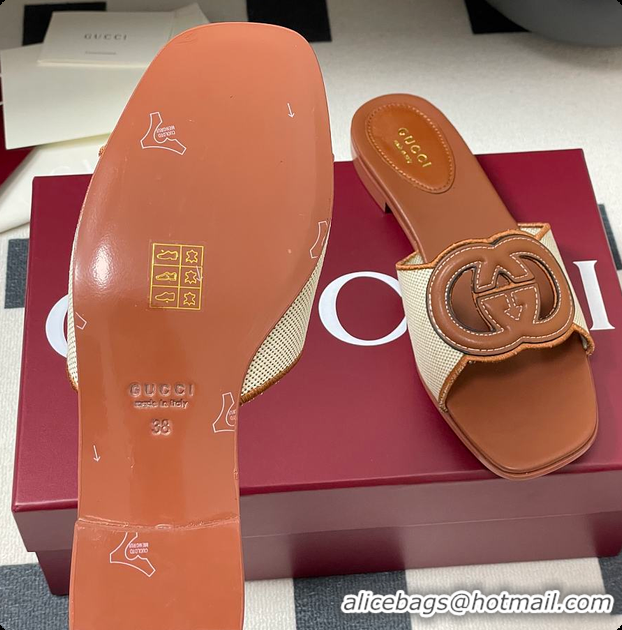 Good Product Gucci Women's Interlocking G Slide Sandal Brown Leather 60701402