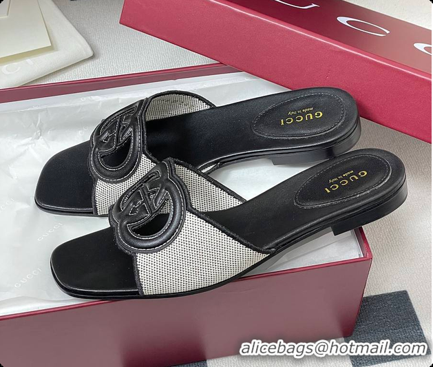 Popular Style Gucci Women's Interlocking G Slide Sandal Black Leather 60701402