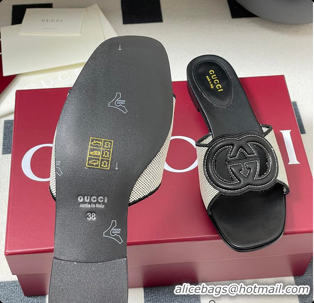 Popular Style Gucci Women's Interlocking G Slide Sandal Black Leather 60701402