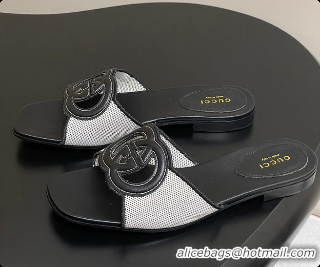 Popular Style Gucci Women's Interlocking G Slide Sandal Black Leather 60701402