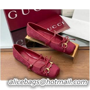 Top Design Gucci Horsebit Ballet Flat Red Oginal GG Canvas 60701403