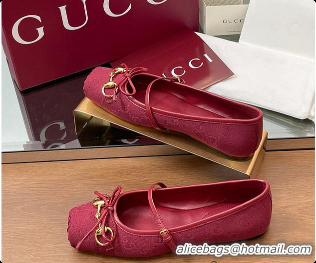Top Design Gucci Horsebit Ballet Flat Red Oginal GG Canvas 60701403
