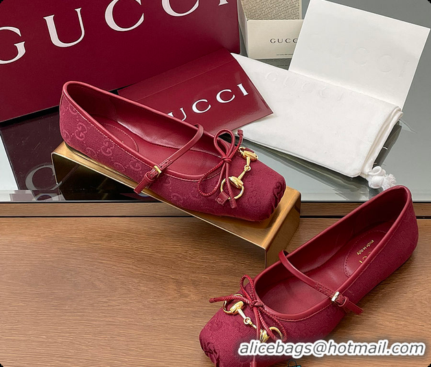Top Design Gucci Horsebit Ballet Flat Red Oginal GG Canvas 60701403