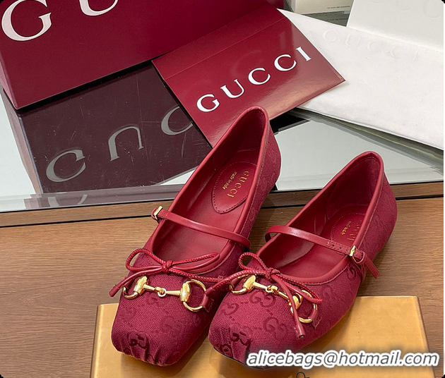 Top Design Gucci Horsebit Ballet Flat Red Oginal GG Canvas 60701403