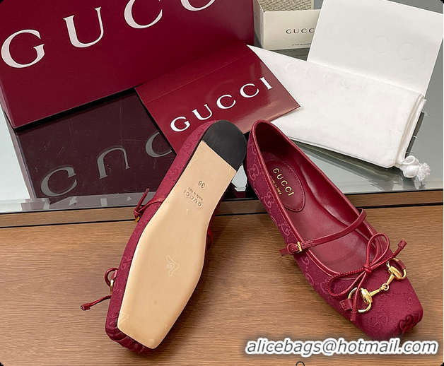 Top Design Gucci Horsebit Ballet Flat Red Oginal GG Canvas 60701403