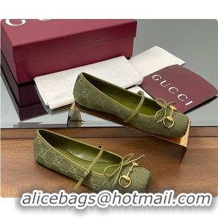 Sumptuous Gucci Horsebit Ballet Flat Green Oginal GG Canvas 60701403