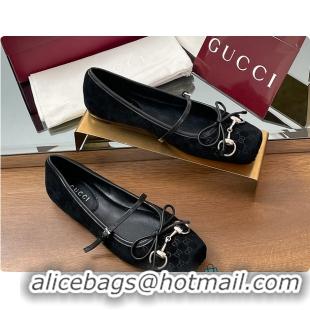 Pretty Style Gucci Horsebit Ballet Flat Black Oginal GG Canvas 60701403