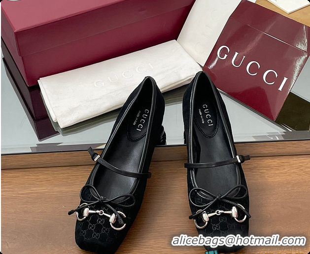Pretty Style Gucci Horsebit Ballet Flat Black Oginal GG Canvas 60701403