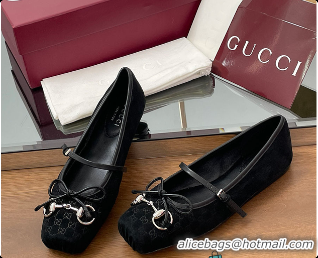 Pretty Style Gucci Horsebit Ballet Flat Black Oginal GG Canvas 60701403