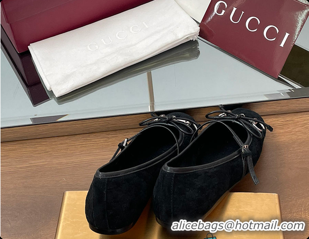 Pretty Style Gucci Horsebit Ballet Flat Black Oginal GG Canvas 60701403