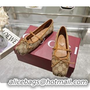 Best Product Gucci Horsebit Ballet Flat Brown Oginal GG Canvas 60701404