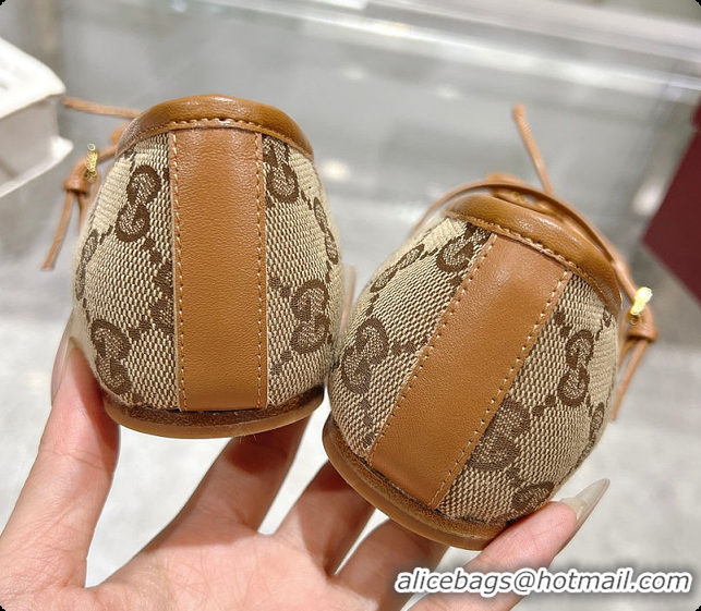 Best Product Gucci Horsebit Ballet Flat Brown Oginal GG Canvas 60701404