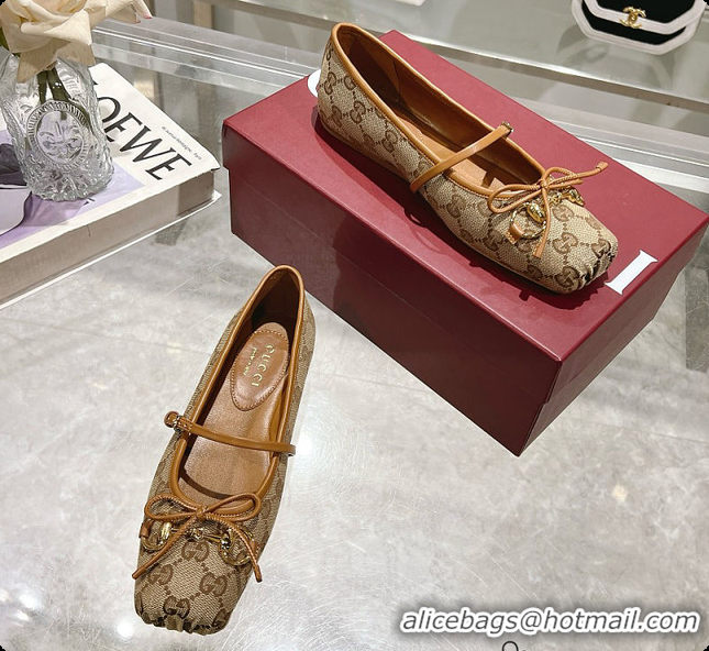 Best Product Gucci Horsebit Ballet Flat Brown Oginal GG Canvas 60701404