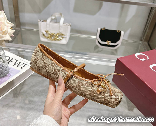 Best Product Gucci Horsebit Ballet Flat Brown Oginal GG Canvas 60701404