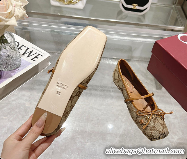 Best Product Gucci Horsebit Ballet Flat Brown Oginal GG Canvas 60701404
