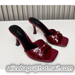 Shop Duplicate Gucci Slide Sandal with Horsebit in Red Patent Calfskin 7.5cm 60701405