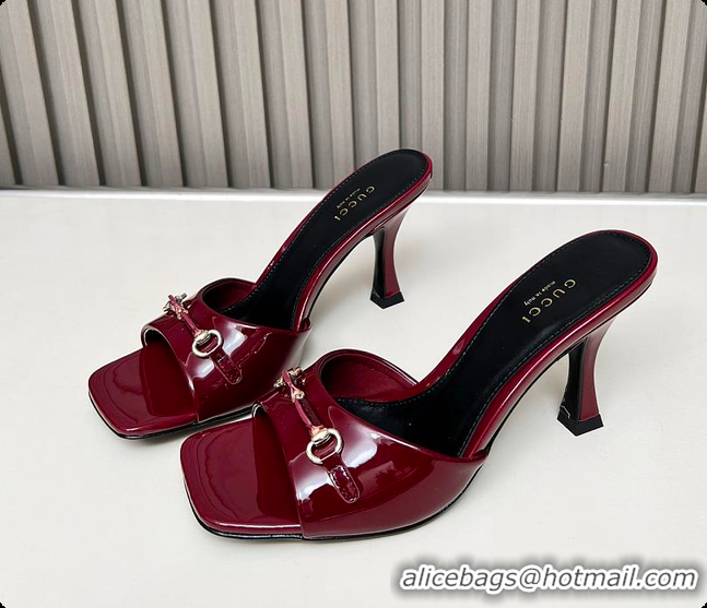 Shop Duplicate Gucci Slide Sandal with Horsebit in Red Patent Calfskin 7.5cm 60701405
