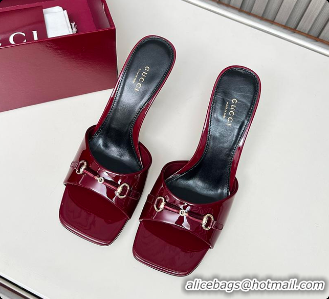 Shop Duplicate Gucci Slide Sandal with Horsebit in Red Patent Calfskin 7.5cm 60701405