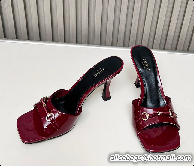 Shop Duplicate Gucci Slide Sandal with Horsebit in Red Patent Calfskin 7.5cm 60701405