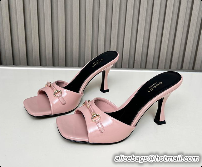 Classic Hot Gucci Slide Sandal with Horsebit in Light Pink Patent Calfskin 7.5cm 60701405