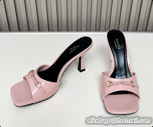 Classic Hot Gucci Slide Sandal with Horsebit in Light Pink Patent Calfskin 7.5cm 60701405