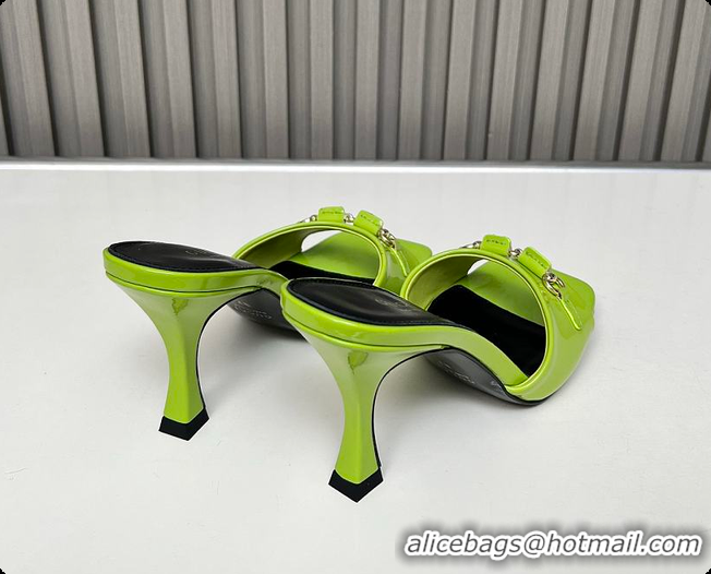 Charming Gucci Slide Sandal with Horsebit in Lime Green Patent Calfskin 7.5cm 60701405