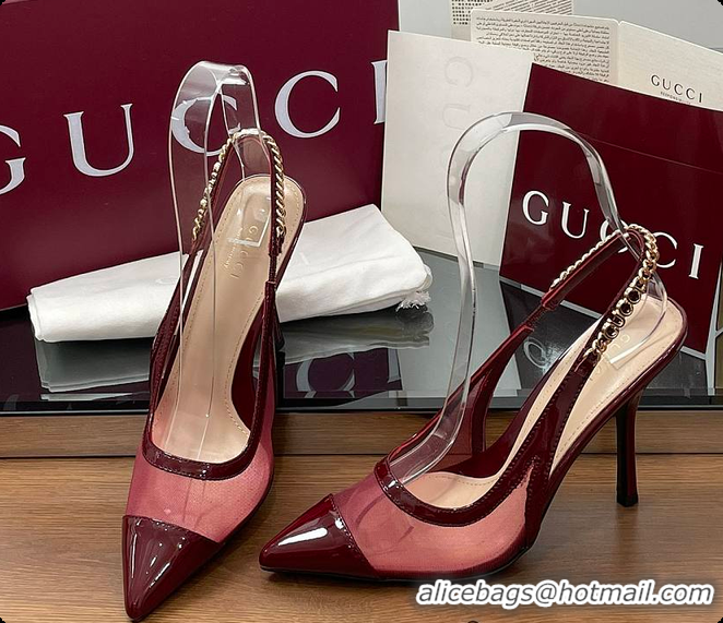 Sophisticated Gucci Signoria Slingback Pump Rosso Ancora Mesh Patent 60701406