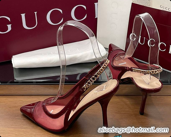 Sophisticated Gucci Signoria Slingback Pump Rosso Ancora Mesh Patent 60701406