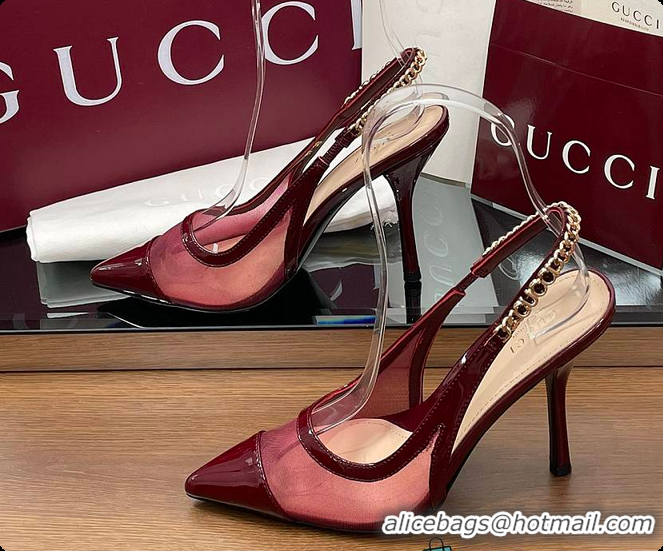 Sophisticated Gucci Signoria Slingback Pump Rosso Ancora Mesh Patent 60701406