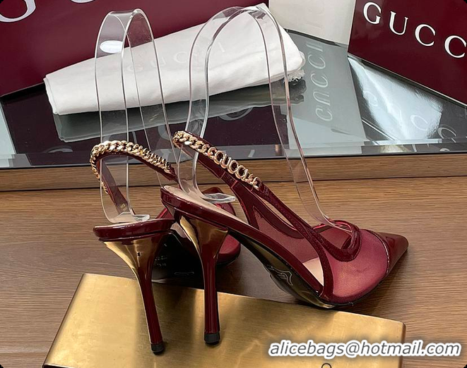 Sophisticated Gucci Signoria Slingback Pump Rosso Ancora Mesh Patent 60701406