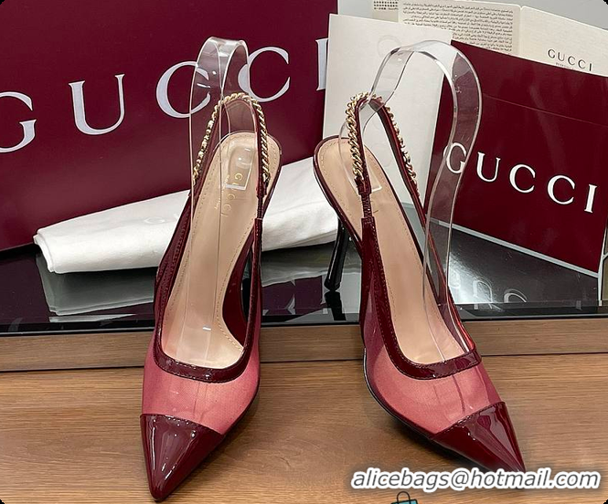 Sophisticated Gucci Signoria Slingback Pump Rosso Ancora Mesh Patent 60701406