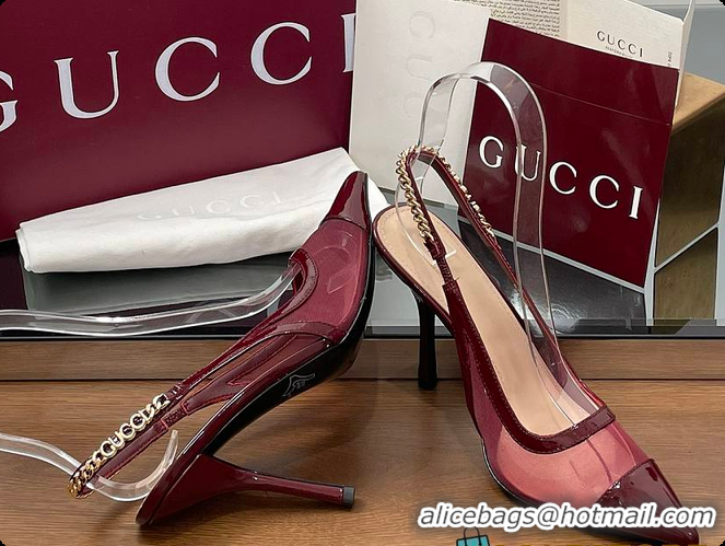 Sophisticated Gucci Signoria Slingback Pump Rosso Ancora Mesh Patent 60701406