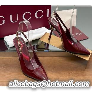 Pretty Style Gucci Signoria Slingback Pump Rosso Ancora Patent Leather 10.5cm 60701407