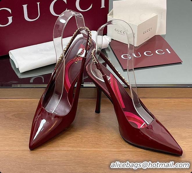 Pretty Style Gucci Signoria Slingback Pump Rosso Ancora Patent Leather 10.5cm 60701407