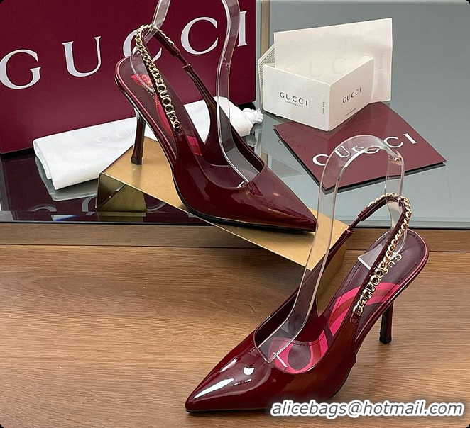 Pretty Style Gucci Signoria Slingback Pump Rosso Ancora Patent Leather 10.5cm 60701407