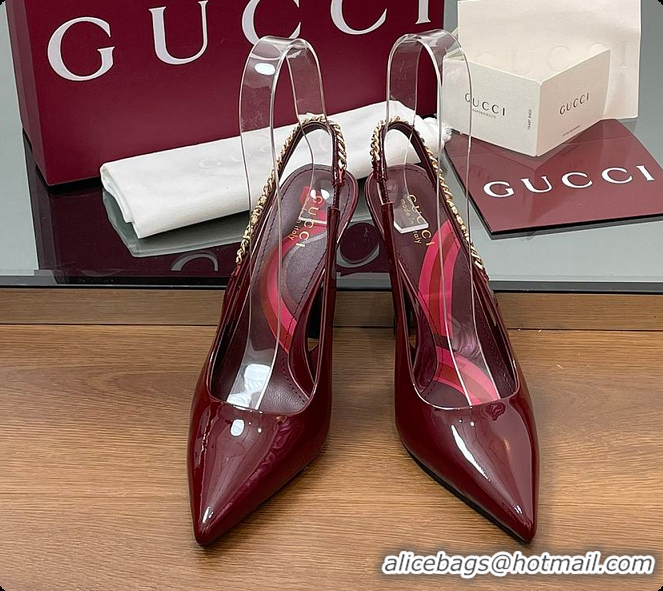 Pretty Style Gucci Signoria Slingback Pump Rosso Ancora Patent Leather 10.5cm 60701407